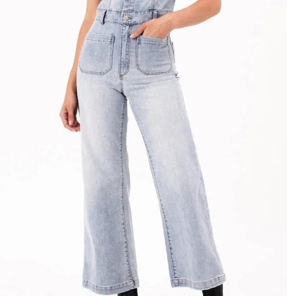 Rolla's Sailor Jumpsuit Light Vintage Blue Size 10M NWT Wide-Leg High-Rise Retro - Picture 7 of 16